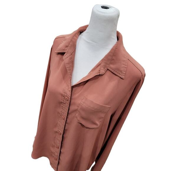 Lulus Boyfriend Fit Casual Button-Down Long Sleeve Blouse Size Medium Mauve - Picture 9 of 11